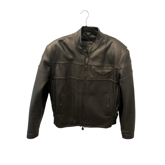 Harley Davidson Motorcycle Black Leather Riding Jacket Size XL Zip Armor Biker - Picture 1 of 11
